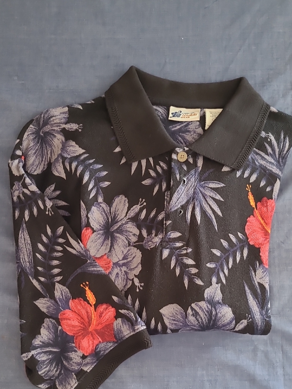 Cherokee Black Polo with Red and Purple Floral Print